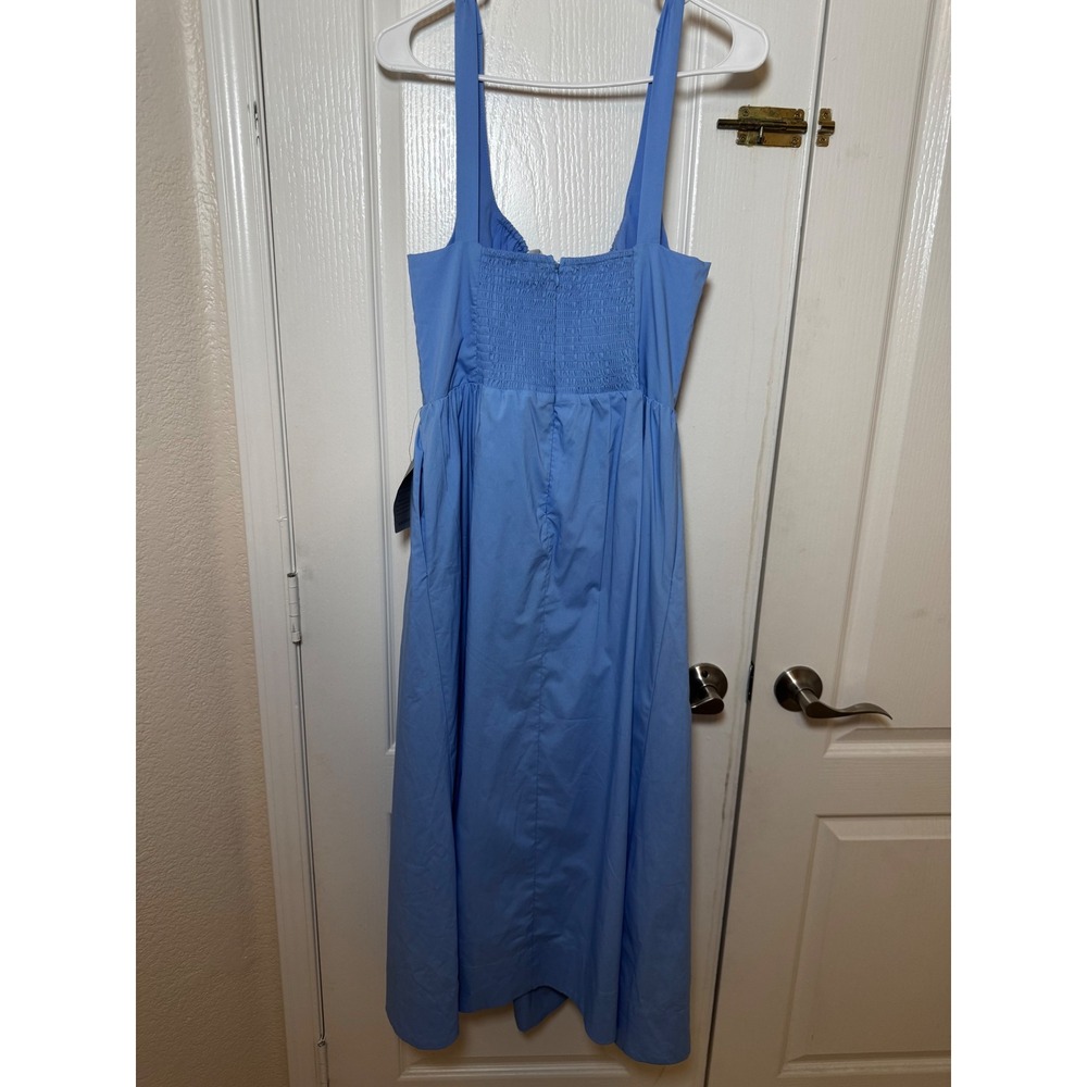 ASTR The Label Blue Poplin Bustier Midi Dress Ruched Tie Front Pockets Size M - Picture 9 of 9